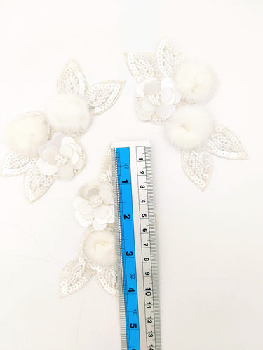 White Hand Embroidered Floral Applique, Beaded and Sequins Applique Wedding Bridal Accessories
